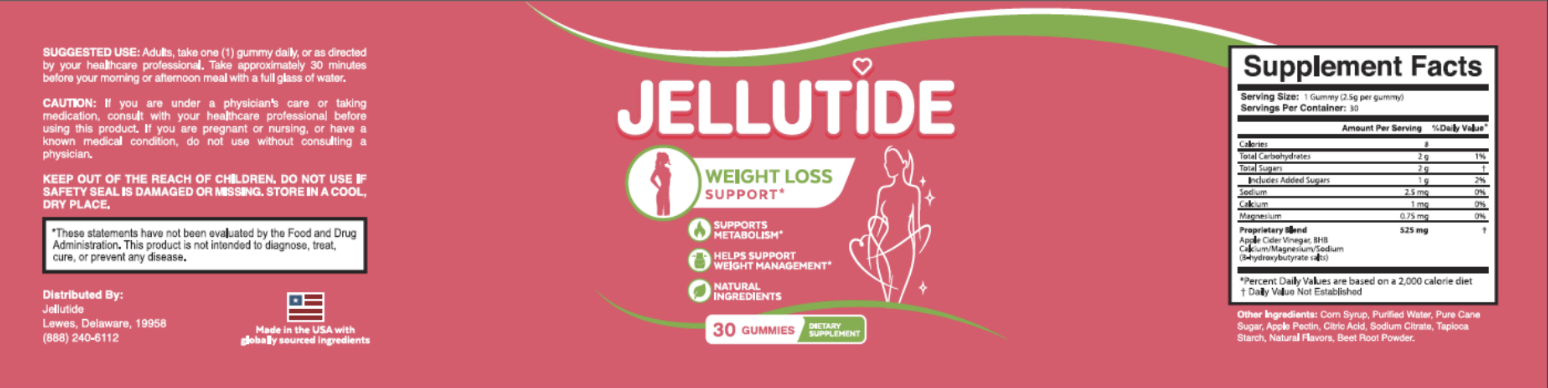 The Jellutide bottle label with suggested use and Supplement Facts